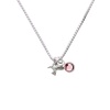 Mini Silver Hummingbird Charm Necklace with Light Pink Crystal Drop