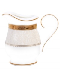 Noritake makes any occasion memorable with the opulent Odessa Gold creamer. Bands of etched gold and pale gray with delicate blooms adorn classic bone china. Noritake makes any occasion memorable with the opulent Odessa Gold creamer. Bands of etched gold and pale gray with delicate blooms adorn classic bone china.