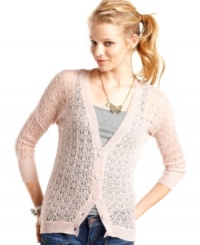 Give your jeans and tee uniform a soft touch with this pointelle-knit cardi from Pink Rose -- a versatile layer for virtually any day! Give your jeans and tee uniform a soft touch with this pointelle-knit cardi from Pink Rose -- a versatile layer for virtually any day!