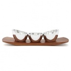 Please the friendly crowd with three different but equally delicious condiments, each in their own signature metal bowls on this cherry wood sleigh. Easy to transport to other corners of the party, this handcrafted gem has all the makings of a great time.