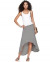 On-trend stripes and a flirty high-low hem make Cha Cha Vente's jersey skirt a must-have for the season!