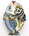 Set an everyday table that's always exciting with the Bocca Geo fish platter, featuring bold patterns and vivid colors in hard-wearing earthenware from Tabletops Unlimited. Use as a decorative accent in addition to serveware.
