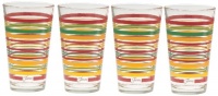 Fiesta Multi-Color Stripe Glassware, 16-Ounce Tapered Cooler, Scarlet Collection, Set of 4