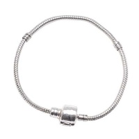 Silver Plated Threaded Snake Chain Bracelet With Magnetic Clasp Fits Pandora 6.5 Inch Silver Plated Threaded Snake Chain Bracelet With Magnetic Clasp Fits Pandora 6.5 Inch