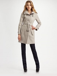 Subtle details add interest to this classic style. Funnel neck with button and tab closure Long sleeves with button tab detail Concealed front button closure Two front slash pockets Buckle belt Back vent About 33¾ from shoulder to hem 70% wool/25% polyamide/5% cashmere Dry clean Made in Italy OUR FIT MODEL RECOMMENDS ordering true size. Subtle details add interest to this classic style. Funnel neck with button and tab closure Long sleeves with button tab detail Concealed front button closure Two front slash pockets Buckle belt Back vent About 33¾ from shoulder to hem 70% wool/25% polyamide/5% cashmere Dry clean Made in Italy OUR FIT MODEL RECOMMENDS ordering true size.