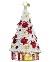 A mini tree complete with a plethora of mini presents, this elegant ornament from Christopher Radko sets a festive mood with traditional red and gold hues and frosty glitter accents. A mini tree complete with a plethora of mini presents, this elegant ornament from Christopher Radko sets a festive mood with traditional red and gold hues and frosty glitter accents.