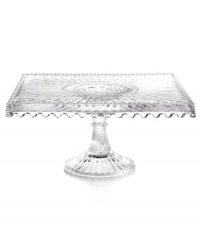 Past meets present. Feminine scalloped edges and fluted detail in sparkling crystal make this Modern Vintage square cake stand a standout at the table and on display. From the Godinger serveware collection. Past meets present. Feminine scalloped edges and fluted detail in sparkling crystal make this Modern Vintage square cake stand a standout at the table and on display. From the Godinger serveware collection.