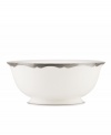 Take a shine to the Trimble Place serving bowl. Modern bone china hit by a wave of platinum embodies the unfussy yet undeniable elegance of kate spade.