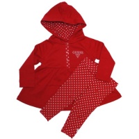 Guess Girls 12-24 Months Hood Dress with Polka Dot Leggings (18 Months, Red) Guess Girls 12-24 Months Hood Dress with Polka Dot Leggings (18 Months, Red)