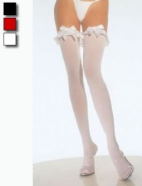 Sheer Ruffle Thigh High With Satin Ruffle Trim And Bow Sheer Ruffle Thigh High With Satin Ruffle Trim And Bow