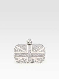 A two-tone, suede Union Jack design encrusted in chic studs and accented with an iconic skull closure.Top clasp closureLeather lining6W X 3¾H X 1¾DMade in Italy A two-tone, suede Union Jack design encrusted in chic studs and accented with an iconic skull closure.Top clasp closureLeather lining6W X 3¾H X 1¾DMade in Italy