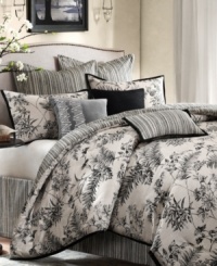 Formal elegance meets casual design! Dress your bed with this Harbor House Redwood comforter set crafted with precious floral and dramatic stripe patterns.