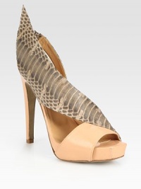 Grounded by a towering heel and slight platform, a dramatic snakeskin overlay wraps around smooth Italian leather straps. Self-covered heel, 5 (125mm)Covered platform, 1 (25mm)Compares to a 4 heel (100mm)Leather and snakeskin upperLeather lining and solePadded insoleMade in ItalyOUR FIT MODEL RECOMMENDS ordering one size up as this style runs small. Grounded by a towering heel and slight platform, a dramatic snakeskin overlay wraps around smooth Italian leather straps. Self-covered heel, 5 (125mm)Covered platform, 1 (25mm)Compares to a 4 heel (100mm)Leather and snakeskin upperLeather lining and solePadded insoleMade in ItalyOUR FIT MODEL RECOMMENDS ordering one size up as this style runs small.