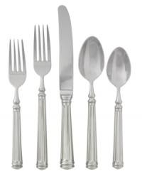 A soon-to-be classic, Veranda flatware epitomizes the sophisticated style of Lauren Ralph Lauren place settings with a columned handle design and polished silver shine in versatile 18/10 stainless steel.