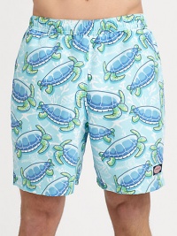 Enjoy a summer full of color and character when wearing these quick-drying trunks, finished in classic-fitting, sea turtle print.Elastic waistSide slash, back flap pocketInseam, about 7PolyesterMachine washImported