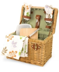 Beautiful inside and out, the Napa Botanica picnic basket brings romance to breezy outdoor settings all summer long. Natural willow is fully lined and stocked with wine and cheese service, including napkins and goblets for two. Beautiful inside and out, the Napa Botanica picnic basket brings romance to breezy outdoor settings all summer long. Natural willow is fully lined and stocked with wine and cheese service, including napkins and goblets for two.