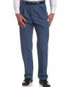 Haggar Men's Work To Weekend Expandable Waist Pleated Denim Trouser