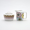 From the fashion house of Missoni, Margherita bone china is decorated with multicolor kaleidoscopic flowers.