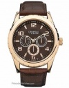 Bulova Caravelle Mens Date Watch - Gold-Tone - Black Dial - Brown Leather Strap. 44C100