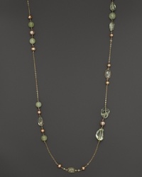 Champagne cultured freshwater pearls mix with green amethyst and prehnite in this 14K yellow gold necklace from Lara Gold for LTC. Champagne cultured freshwater pearls mix with green amethyst and prehnite in this 14K yellow gold necklace from Lara Gold for LTC.