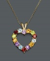 Boldly show your love. This multicolor open-heart pendant by Victoria Townsend features vivid round-cut gemstones in amethyst (3/4 ct. t.w.), blue topaz (7/8 ct. t.w.), citrine (3/4 ct. t.w.), garnet (7/8 ct. t.w.), and peridot (3/8 ct. t.w.). Necklace crafted in 18k gold over sterling silver. Approximate length: 18 inches. Approximate drop: 1-1/8 inches.