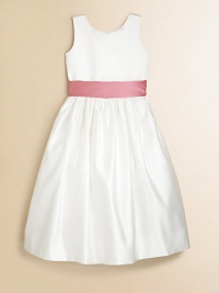 A pretty sash adds a colorful contrast to this lovely little satin dress with crinoline inside the skirt. Back button closureFully linedPolyesterHand washImported A pretty sash adds a colorful contrast to this lovely little satin dress with crinoline inside the skirt. Back button closureFully linedPolyesterHand washImported