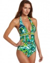 Trina Turk Women's Bali Hai V-Plunge One Piece Swimsuit, Key Lime, 10
