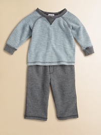 An adorable thermal set for baby with matching cozy pants. Crewneck with V-insetLong sleevesPullover styleElastic waistbandPolyester/cottonMachine washImported An adorable thermal set for baby with matching cozy pants. Crewneck with V-insetLong sleevesPullover styleElastic waistbandPolyester/cottonMachine washImported