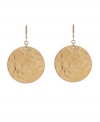 Simple style makes an effortless statement. Refine your look with Kenneth Cole New York's chic circle drops in textured, worn gold tone mixed metal. Approximate drop; 2-1/4 inches.