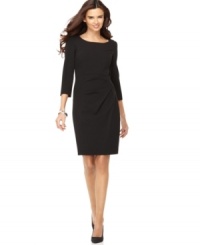 Chic and versatile, Calvin Klein's three-quarter-sleeve dress features elegant seam detailing at the waist. Chic and versatile, Calvin Klein's three-quarter-sleeve dress features elegant seam detailing at the waist.