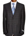 Donna Karan DKNY Mens Slim Fit Charcoal & Navy Plaid Wool Sport Coat 42L 42 Long Euro 52 Jacket Sportcoat 2-Buttons Blazer