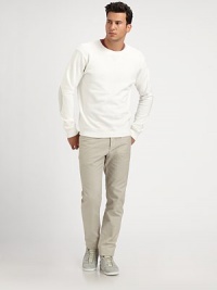 Sleek and slim fitting, rendered in a cool cotton/linen blend.Self waistband with belt loopsSide slash pocketsBack slash pockets with single button closure74% cotton/26% linenMachine washMade in Italy Sleek and slim fitting, rendered in a cool cotton/linen blend.Self waistband with belt loopsSide slash pocketsBack slash pockets with single button closure74% cotton/26% linenMachine washMade in Italy