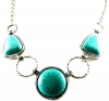 Gorgeous City Gypsies 3-Stone Faux Round Turquoise Pendant Necklace Antique Silver Tone