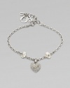 Be brilliant with this dazzling crystal encrusted heart charm on a logo accented link chain. Palladium platedCrystalsLength, about 6Spring ring closureImported