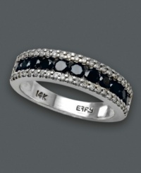 Whether you're looking for a unique wedding band, or simply an extra splash of color, this Effy Collection ring does the trick. Sparkling round-cut black diamond (5/8 ct. t.w.) and white diamond (1/5 ct. t.w.) combine in a polished 14k white gold band. Whether you're looking for a unique wedding band, or simply an extra splash of color, this Effy Collection ring does the trick. Sparkling round-cut black diamond (5/8 ct. t.w.) and white diamond (1/5 ct. t.w.) combine in a polished 14k white gold band.