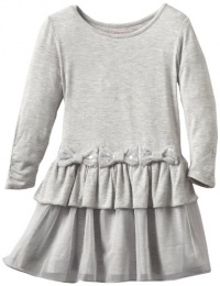 Design History Girls 2-6X Long Sleeve Dress Ruffle Hem Bow Detail, Marble Heather, 2T