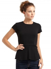THE LOOKRound neckline Short sleevesDartsPeplumBack zip closureTHE FITAbout 22 from shoulder to hemTHE MATERIALRayon/nylon/spandexCARE & ORIGINMachine washImportedModel shown is 5'9 (175cm) wearing US size Small. THE LOOKRound neckline Short sleevesDartsPeplumBack zip closureTHE FITAbout 22 from shoulder to hemTHE MATERIALRayon/nylon/spandexCARE & ORIGINMachine washImportedModel shown is 5'9 (175cm) wearing US size Small.