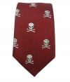 100% Silk Woven Red Skull and Crossbones Skinny Tie