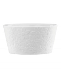 Darling florals are intricately sculpted in this white porcelain candy bowl for a clean, beautiful way to present your most delectable treats. From Lenox. Darling florals are intricately sculpted in this white porcelain candy bowl for a clean, beautiful way to present your most delectable treats. From Lenox.