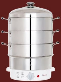 Secura 3-Tier 9-Quart Stainless Steel Electric Food Cooker Rice Steamer, w/ Steam360 technology S-326