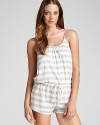 Sleep in (one) piece: This Josie romper-with a back cut-out-is rendered in gray and cream-colored lace stripes.