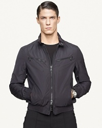 A powerful combination of rugged military inspiration and modern craftsmanship, the sleek Loft bomber jacket channels a contemporary vibe in durable taffeta. A powerful combination of rugged military inspiration and modern craftsmanship, the sleek Loft bomber jacket channels a contemporary vibe in durable taffeta.