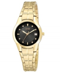 A black dial lends beautiful drama to this Eco-Drive watch by Citizen. A black dial lends beautiful drama to this Eco-Drive watch by Citizen.