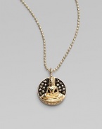 A golden Buddha in repose is surrounded by a field of pavé chocolate diamonds in this gleaming pendant on a delicate ball chain. Chocolate diamonds, 0.11 tcw 14k yellow gold Chain length, about 16 Pendant diameter, about ½ Lobster clasp Imported