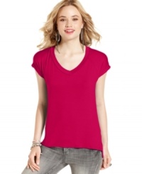 Tee-up with Pink Rose! Featuring raglan-style cap sleeves and a hem that dips low at the back, this top is a cute update to your favorite basic! Tee-up with Pink Rose! Featuring raglan-style cap sleeves and a hem that dips low at the back, this top is a cute update to your favorite basic!