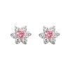 .925 Sterling Silver Rhodium Plated Flower Pink CZ Stud Earrings with Screw-back for Children & Women