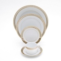 This exquisite formal collection is made from the finest Limoges porcelain. Adorned with ornate platinum accents and shimmering gold, it adds luxurious style to any table. This exquisite formal collection is made from the finest Limoges porcelain. Adorned with ornate platinum accents and shimmering gold, it adds luxurious style to any table.