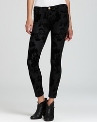 Current/Elliott's cropped skinny jeans flaunt a ladylike lace print in plush velvet--the season's key trends combined for fashion-forward style. Current/Elliott's cropped skinny jeans flaunt a ladylike lace print in plush velvet--the season's key trends combined for fashion-forward style.