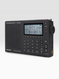 An all-inclusive travel tool for world travelers and campers alike. Digital AM/LW/FM and shortwave tuner Dual-conversion digital tuner with LCD display Call letters/artist/song title display for FM Telescopic antenna Line-in/out 700 randomly programmable memories for all frequencies Clock, sleep, alarm, time zone functions Antenna jack Battery powered 6¾W X 4¼H X 1D Imported An all-inclusive travel tool for world travelers and campers alike. Digital AM/LW/FM and shortwave tuner Dual-conversion digital tuner with LCD display Call letters/artist/song title display for FM Telescopic antenna Line-in/out 700 randomly programmable memories for all frequencies Clock, sleep, alarm, time zone functions Antenna jack Battery powered 6¾W X 4¼H X 1D Imported