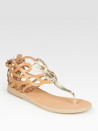 Architectural leather flat with an adjustable ankle strap and metallic leather thong front can be perfectly paired with a floaty dress or flirty shorts. Leather and metallic leather upperLeather lining and soleMade in GreeceOUR FIT MODEL RECOMMENDS ordering true whole size; ½ sizes should order the next whole size up. Architectural leather flat with an adjustable ankle strap and metallic leather thong front can be perfectly paired with a floaty dress or flirty shorts. Leather and metallic leather upperLeather lining and soleMade in GreeceOUR FIT MODEL RECOMMENDS ordering true whole size; ½ sizes should order the next whole size up.